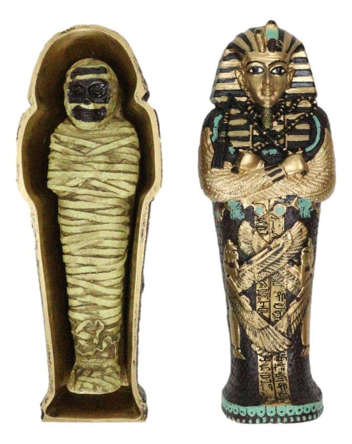 Egyptian King Tutankhamun Pharaoh Sarcophagus Coffin With Mummy Figurine Set