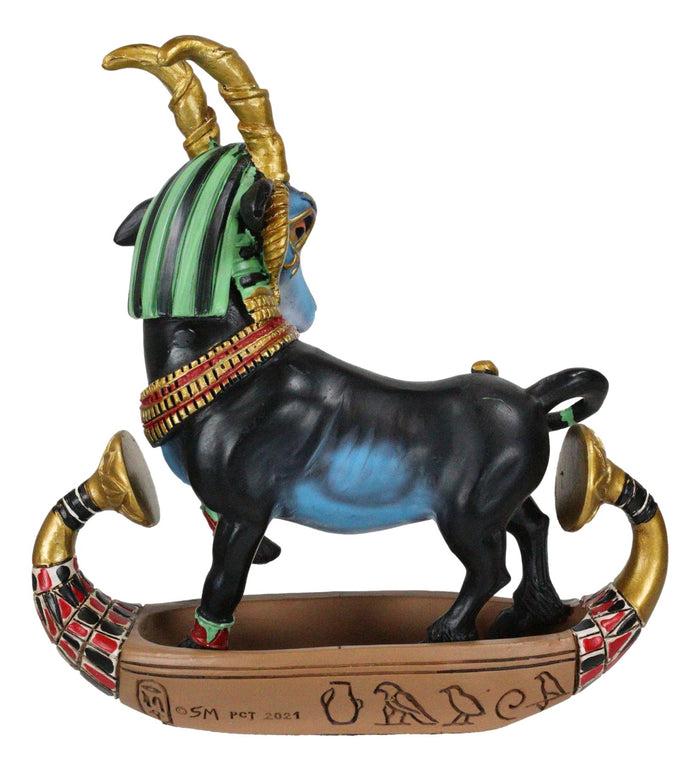 Egyptian Ram Headed God Of Water And Procreation Khnum On Solar Boat Figurine