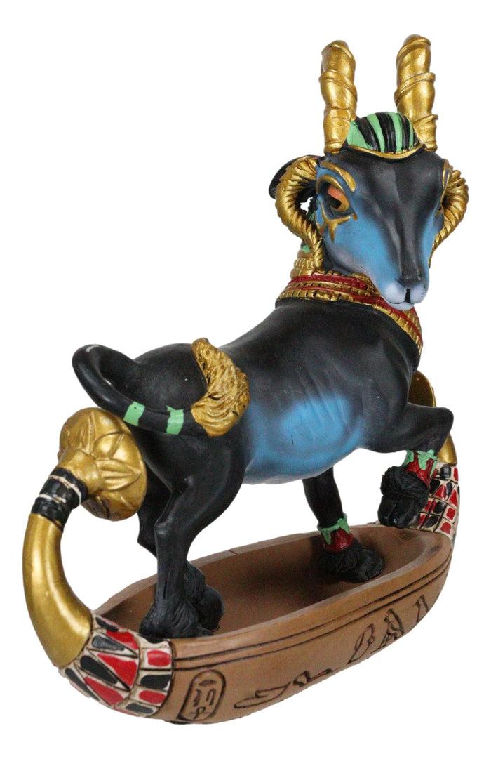 Egyptian Ram Headed God Of Water And Procreation Khnum On Solar Boat Figurine