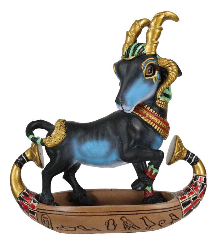 Egyptian Ram Headed God Of Water And Procreation Khnum On Solar Boat Figurine