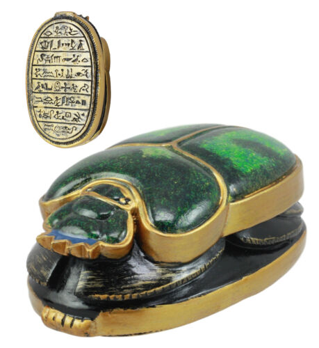 Egyptian Scarab Oracle Amulet 4" Long Symbol Of Rebirth Green Scarab Figurine