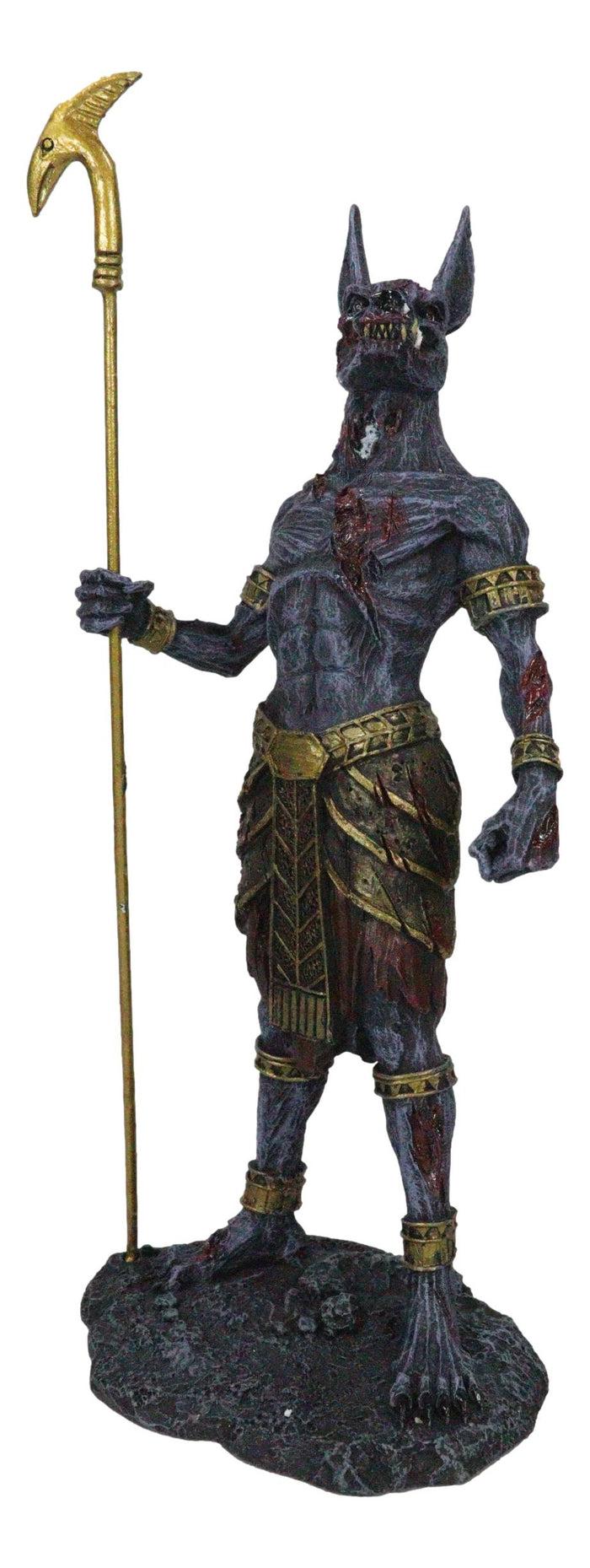 Egyptian Underworld Zombie Jackal God Anubis With Ankh Staff Spear Figurine