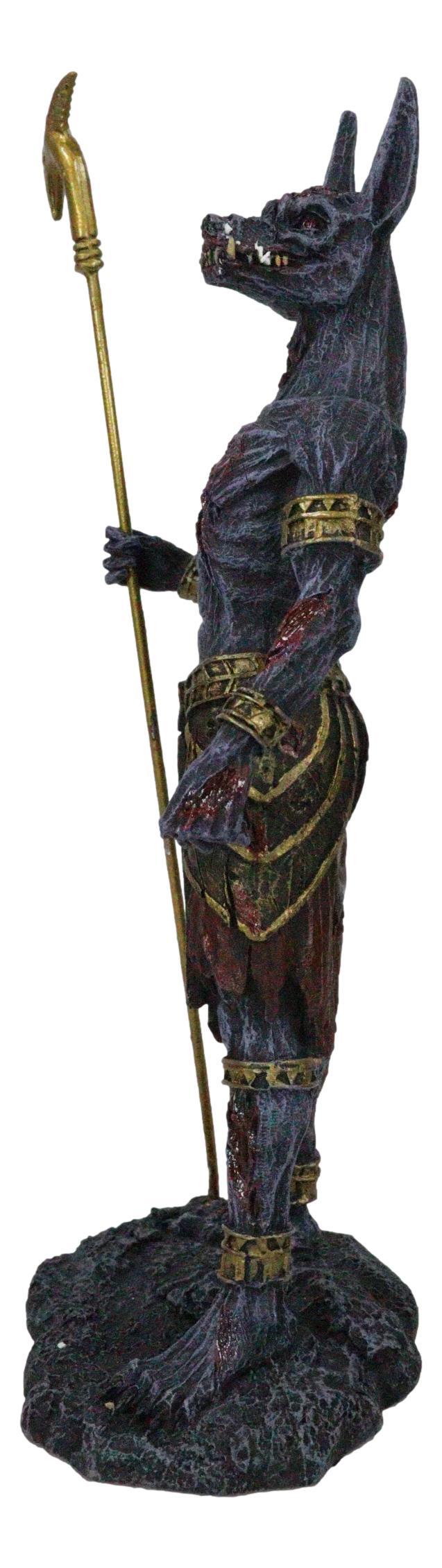 Egyptian Underworld Zombie Jackal God Anubis With Ankh Staff Spear Figurine