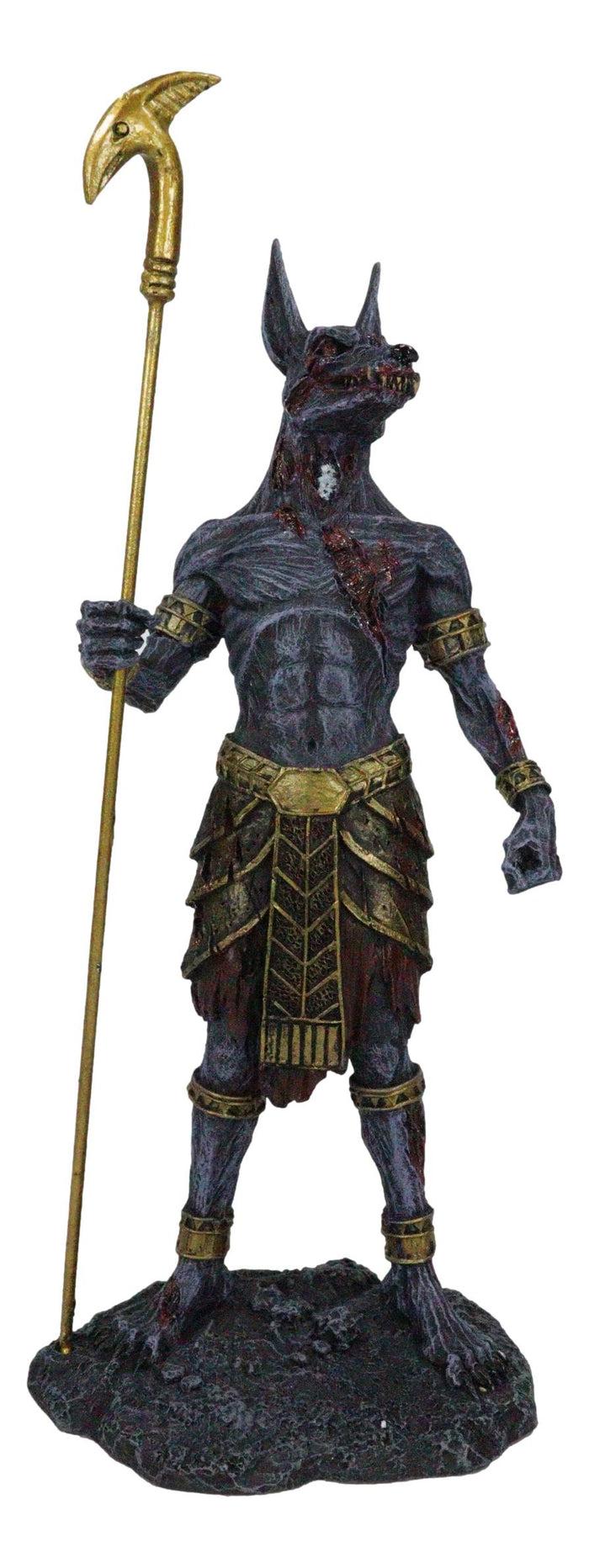 Egyptian Underworld Zombie Jackal God Anubis With Ankh Staff Spear Figurine
