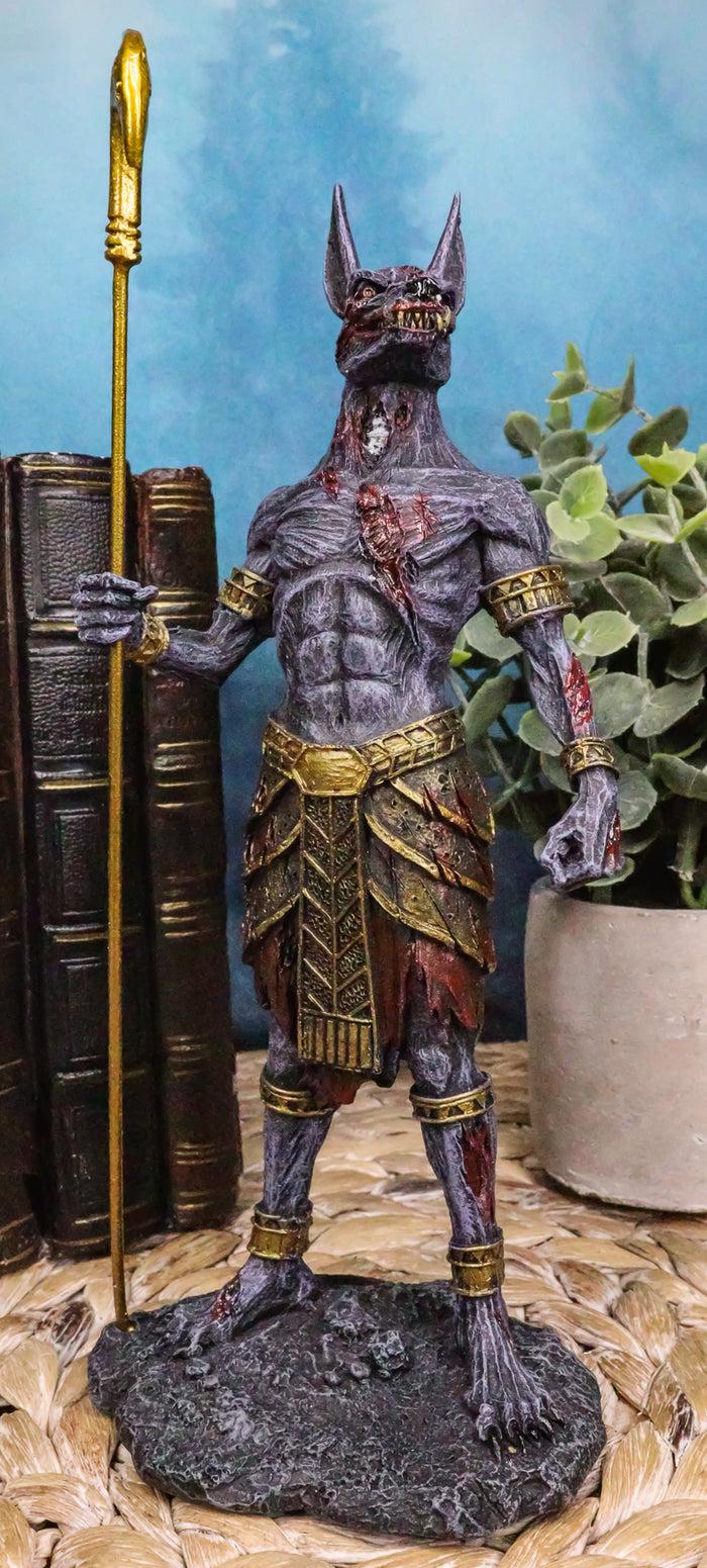 Egyptian Underworld Zombie Jackal God Anubis With Ankh Staff Spear Figurine