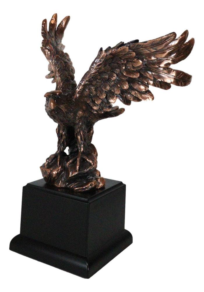 Electroplated Bronze Bald Eagle With Open Wings Landing On Rock Statue