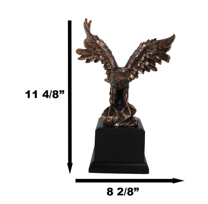 Electroplated Bronze Bald Eagle With Open Wings Landing On Rock Statue