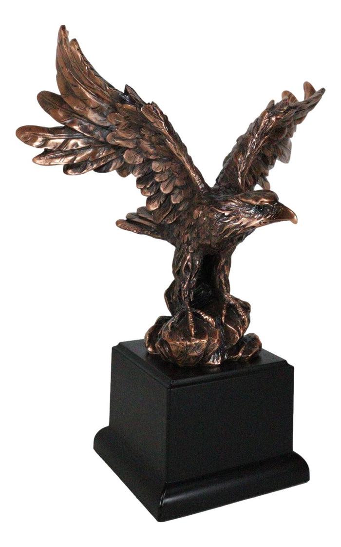 Electroplated Bronze Bald Eagle With Open Wings Landing On Rock Statue