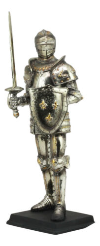 Electroplated Medieval Knight Suit Of Armor Swordsman Statue With Base 16"Tall