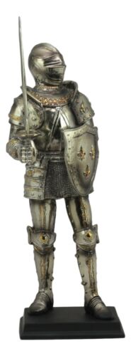 Electroplated Medieval Knight Suit Of Armor Swordsman Statue With Base 16"Tall