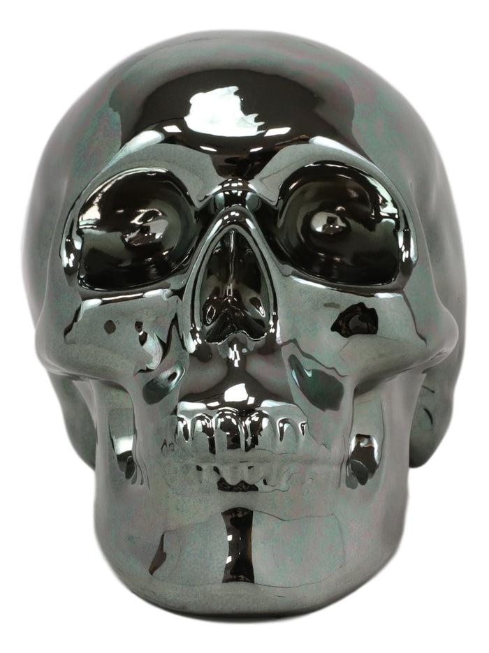 Electroplated Shiny Gunmetal Cranium Skull Head Money Bank Resin Figurine 7.5"L