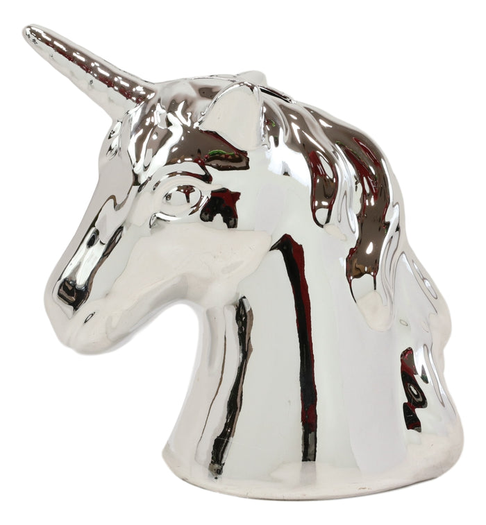Electroplated Silver Sacred Unicorn Head Money Coin Bank Figurine Kids Adults