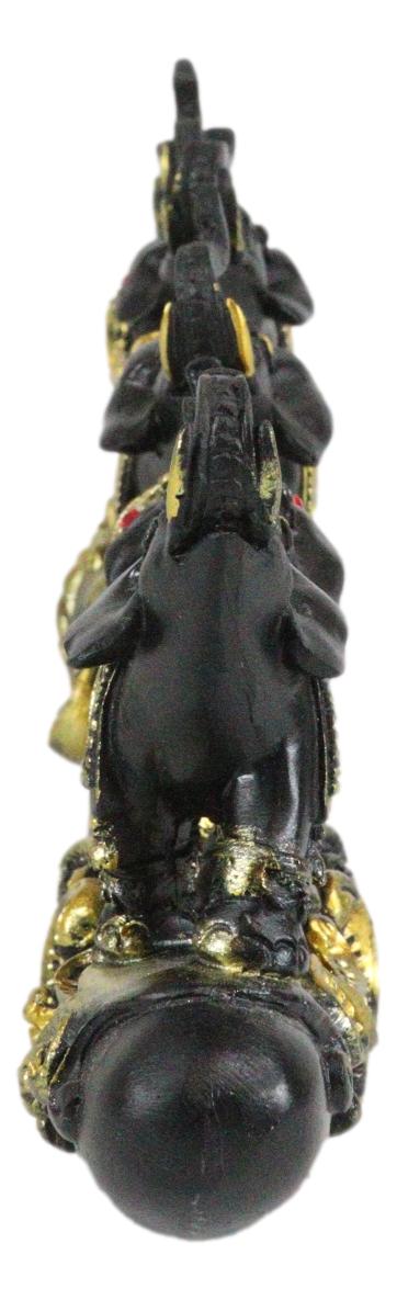 Elephant Herd On Great Migration On Black Tusk With Golden Scrollwork Figurine