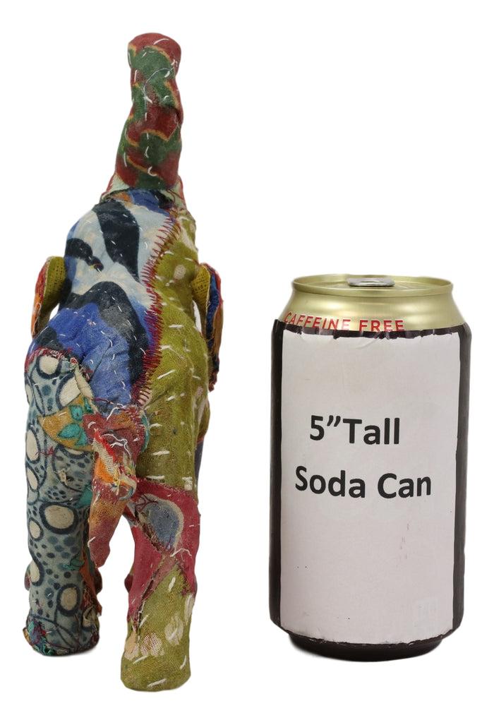 Elephant With Trunk Up Hand Crafted Paper Mache In Colorful Sari Fabric Figurine