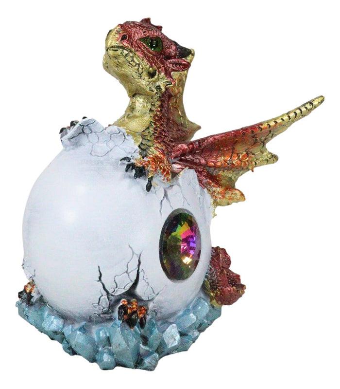 Ember Red Iridescent Jeweled Baby Wyrmling Dragon In Crystal Gem Egg Figurine