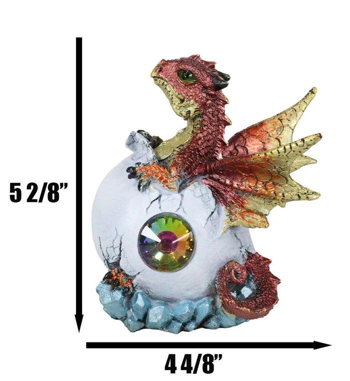 Ember Red Iridescent Jeweled Baby Wyrmling Dragon In Crystal Gem Egg Figurine