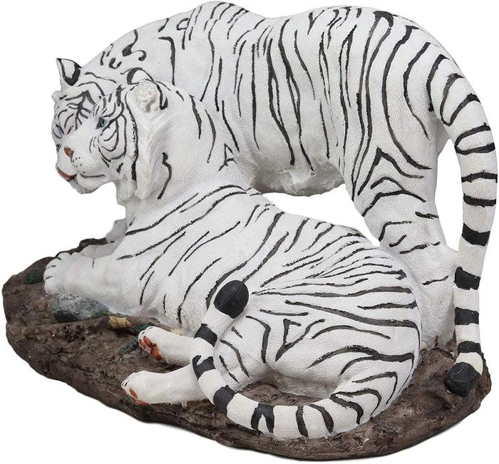 Embracing Siberian Bengal White Tiger Couple Family Statue Forest Tigers Decor