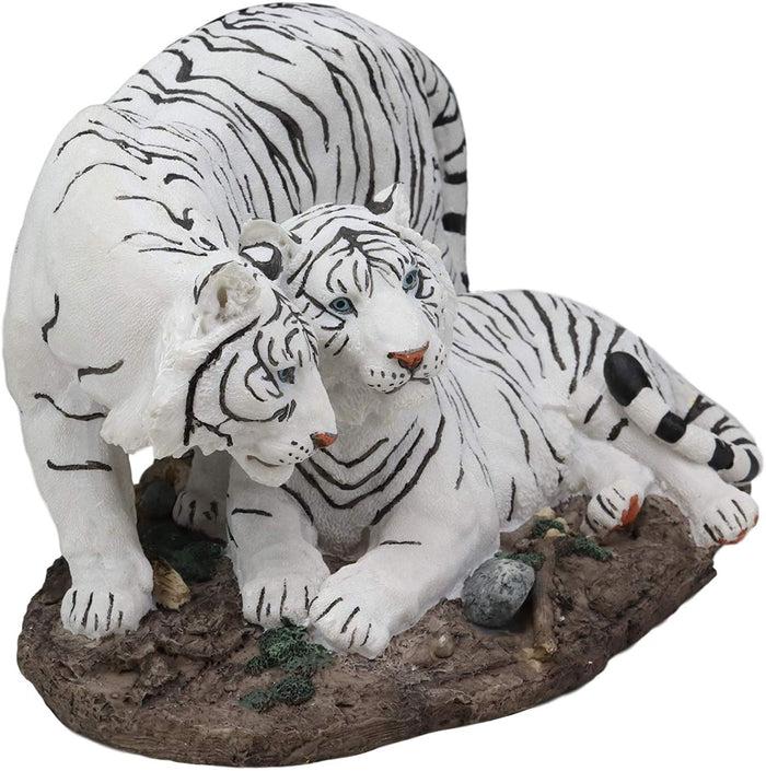 Embracing Siberian Bengal White Tiger Couple Family Statue Forest Tigers Decor