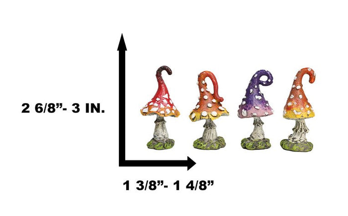 Enchanted Fairy Garden 3"H Mini Crooked Toadstool Mushrooms Figurine Set Of 4