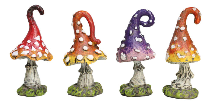 Enchanted Fairy Garden 3"H Mini Crooked Toadstool Mushrooms Figurine Set Of 4