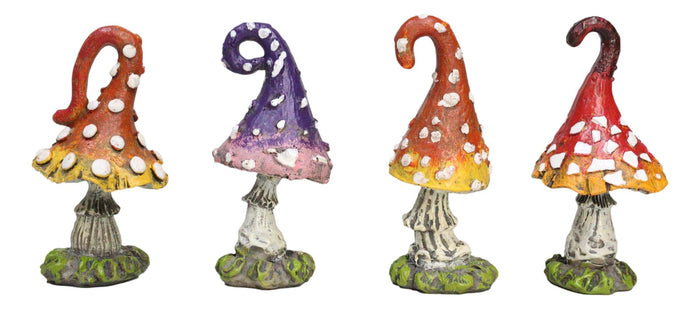 Enchanted Fairy Garden 3"H Mini Crooked Toadstool Mushrooms Figurine Set Of 4