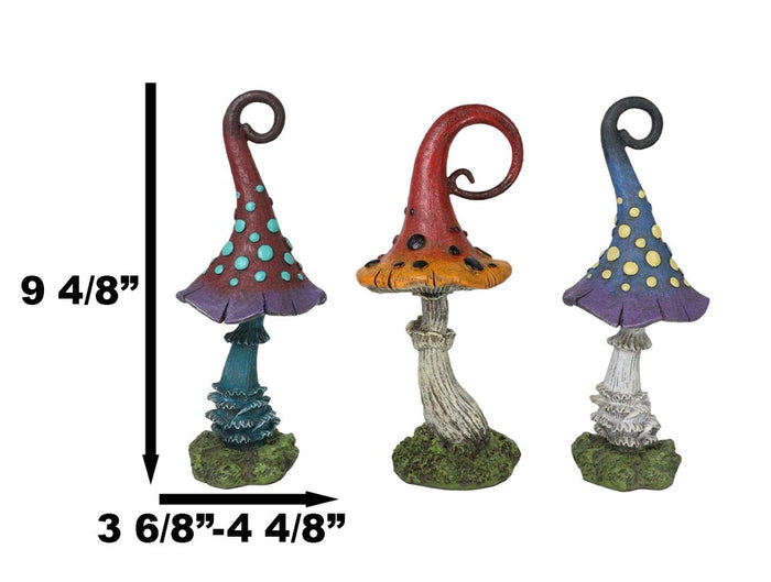 Enchanted Fairy Garden 9.5"H Spotted Toadstool Mushrooms Figurine Set Of 3