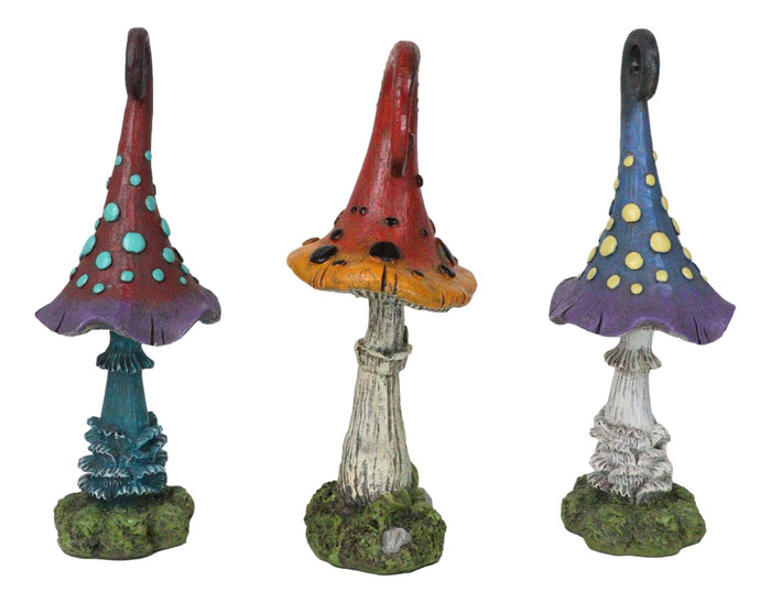 Enchanted Fairy Garden 9.5"H Spotted Toadstool Mushrooms Figurine Set Of 3