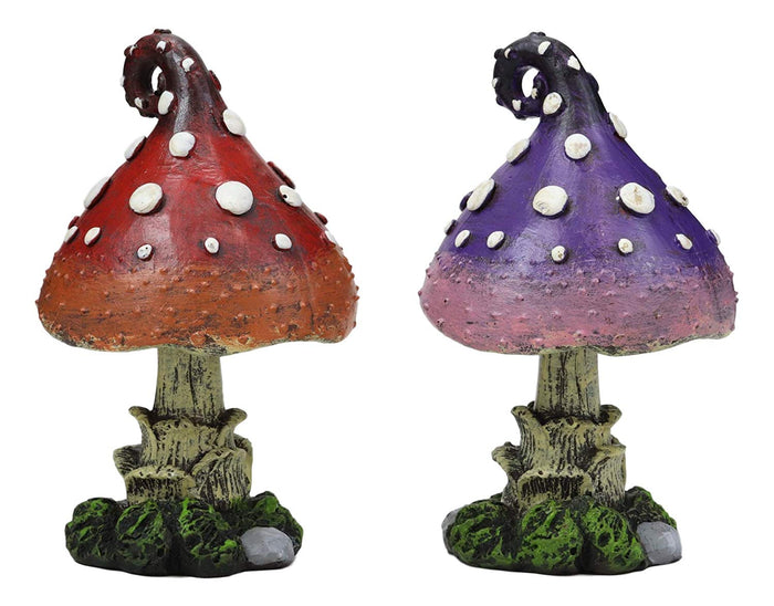Enchanted Fairy Garden Miniature Colorful Toadstool Mushrooms Figurine Set Of 2