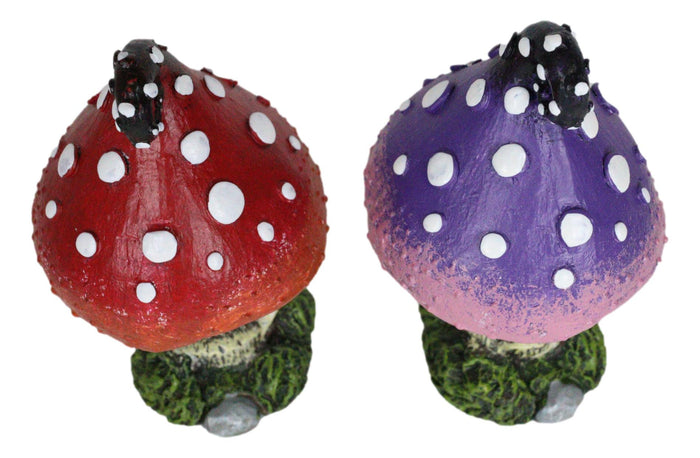 Enchanted Fairy Garden Miniature Colorful Toadstool Mushrooms Figurine Set Of 2