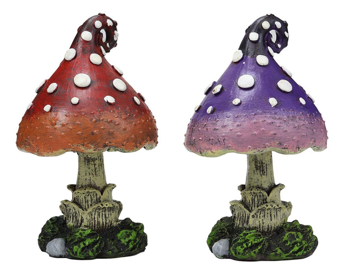 Enchanted Fairy Garden Miniature Colorful Toadstool Mushrooms Figurine Set Of 2