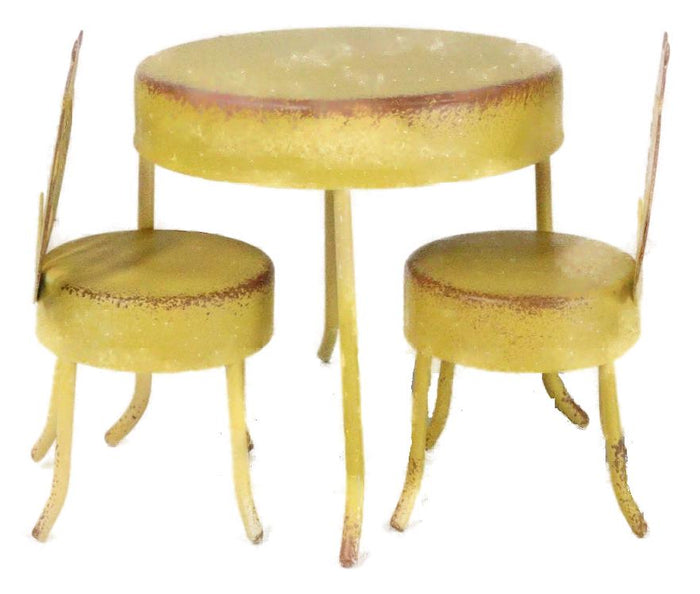 Enchanted Fairy Garden Miniature Metal Yellow Ladybug Table And 2 Chairs Set