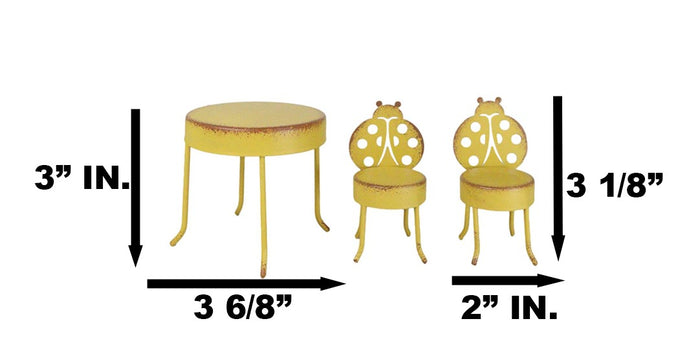 Enchanted Fairy Garden Miniature Metal Yellow Ladybug Table And 2 Chairs Set