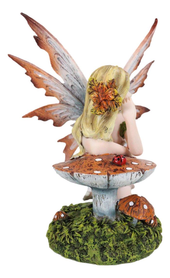 Enchanted Forest Fall Ladybug Mushroom Fairy Sitting By Toadstools Figurine