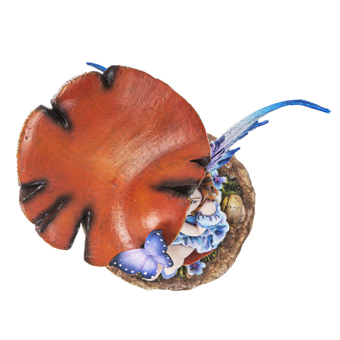 Enchanted Forest Toadstool Mushroom Lavender Fairy With Butterfly Figurine