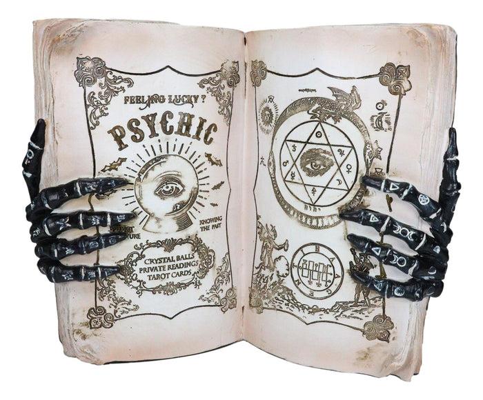 Evil Eye Psychic Book Of Occult Alchemy Wicca With Skeleton Fingers Figurine