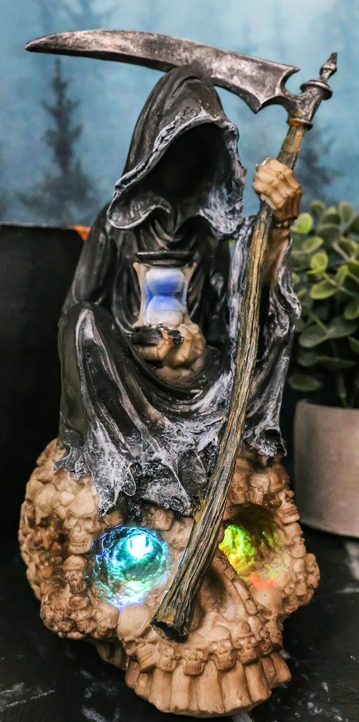 Faceless Grim Reaper Skeleton On Colorful LED Eyes Morphing Skull Figurine