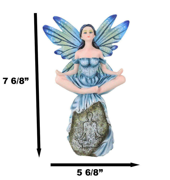 Fae Garden Zen Blue Dragonfly Fairy Meditating On Koan Yoga Rock Figurine