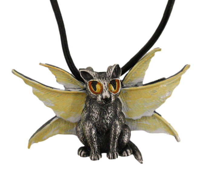 Fae Pixie Dust Magic Feline Cat With Fairy Wings Pewter Jewelry Necklace