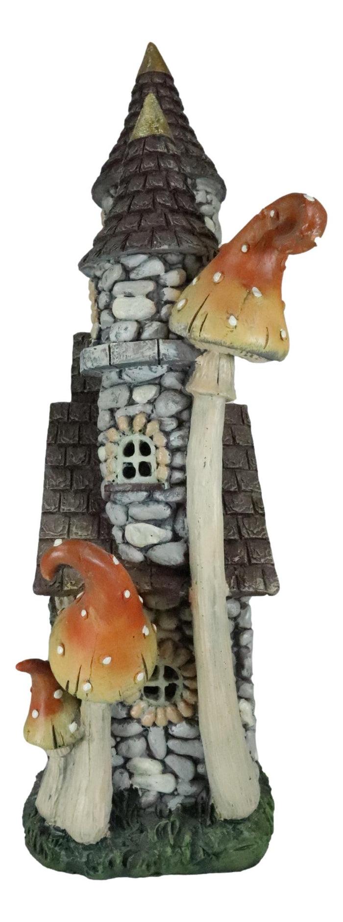 Fairy Garden LED Light Up Castle Stone House With Tall Tower Roofs Figurine