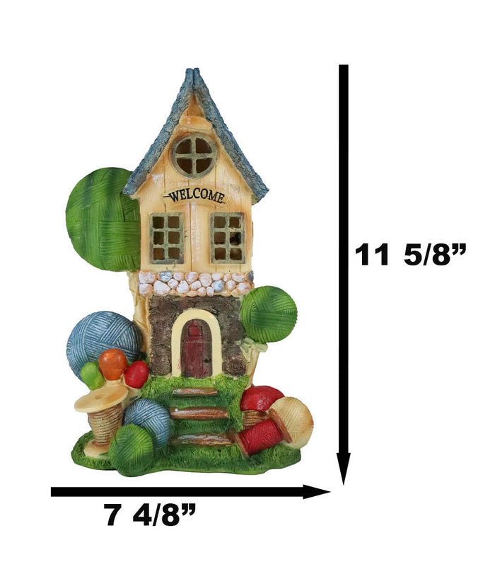 Fairy Garden LED Light Up Cottage House With Colorful Yarn Wool Welcome Sign