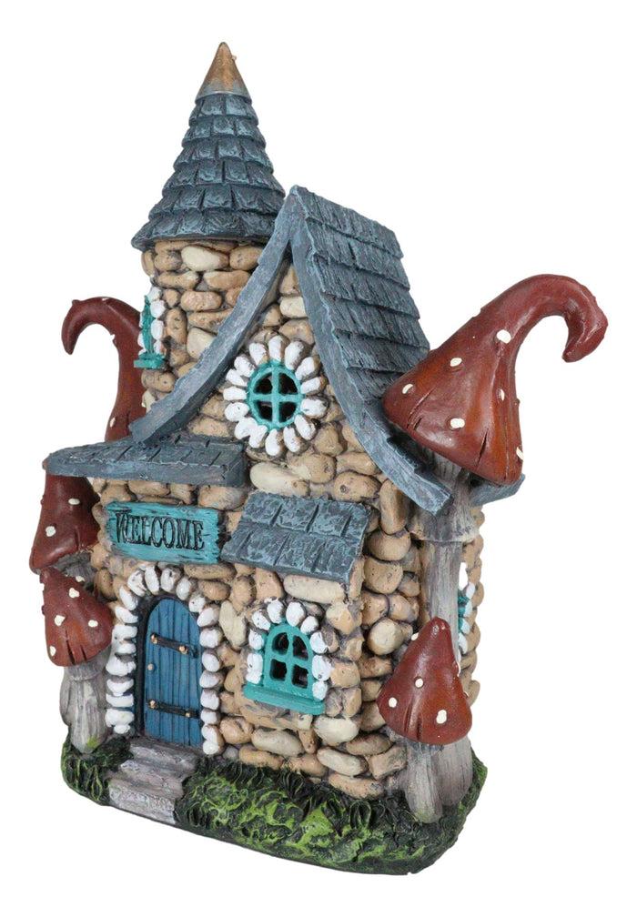 Fairy Garden LED Light Up Cottage Stone House With Toadstool Mushrooms Figurine