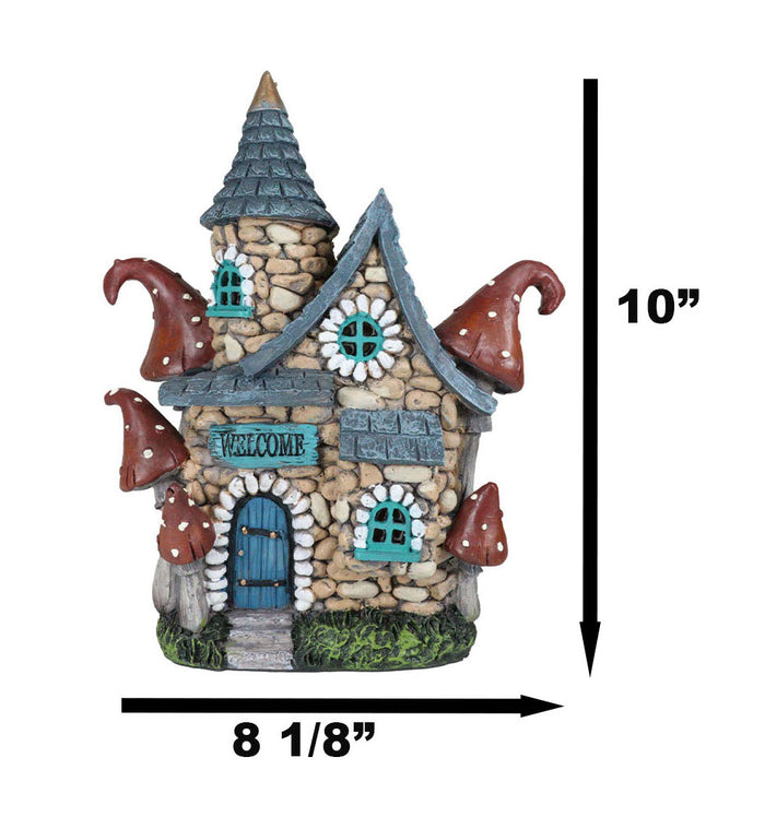 Fairy Garden LED Light Up Cottage Stone House With Toadstool Mushrooms Figurine