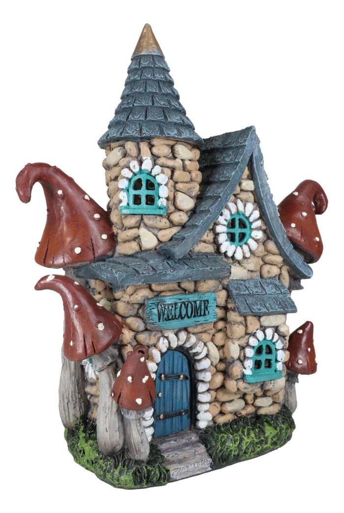 Fairy Garden LED Light Up Cottage Stone House With Toadstool Mushrooms Figurine