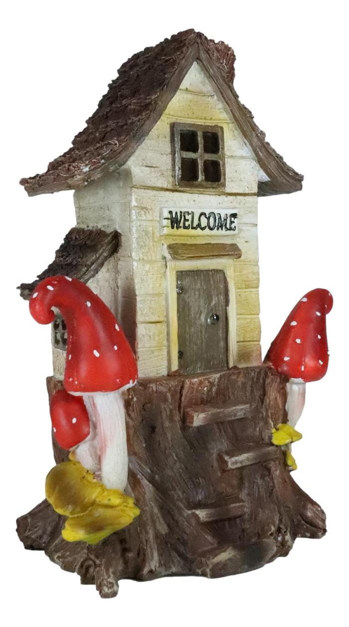 Fairy Garden LED Light Up Cottage Tree House With Toadstool Mushrooms Figurine