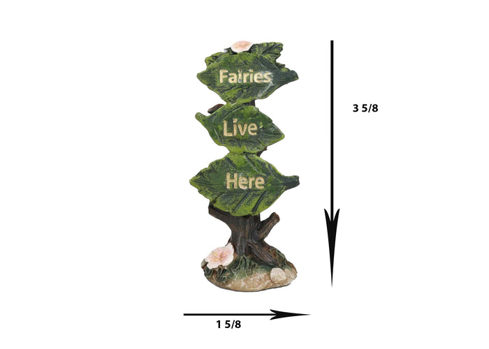 Fairy Garden Miniature Fairies Live Here Flowering Tree Leaves Sign Sculpture
