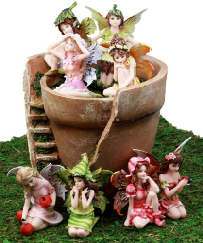 Fairy Garden Starter Kit Broken Planter Pot With 8 Miniature Fairy Figurines Set