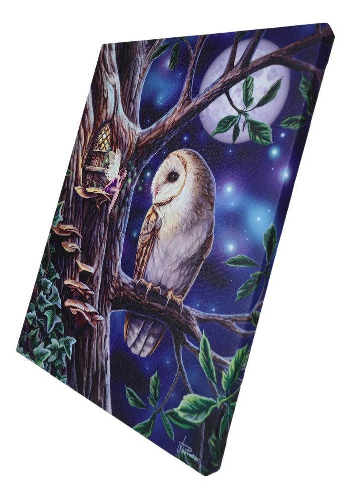 Fairy Tales Pixie Tree House With Witch Owl Wood Framed Canvas Wall Decor