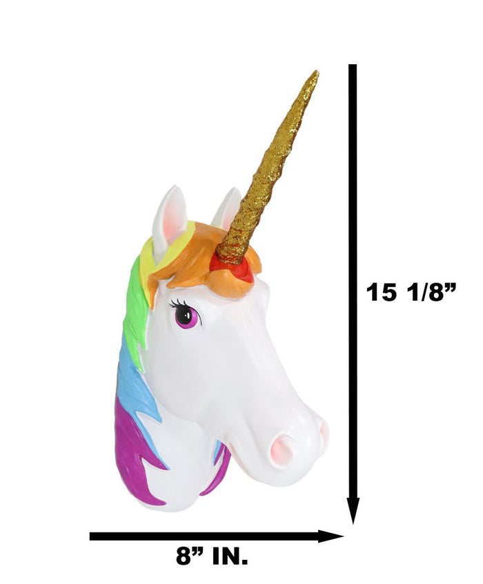 Fantasia Rainbow Mane Unicorn With Golden Horn 3D Wall Head Mount Decor Plaque