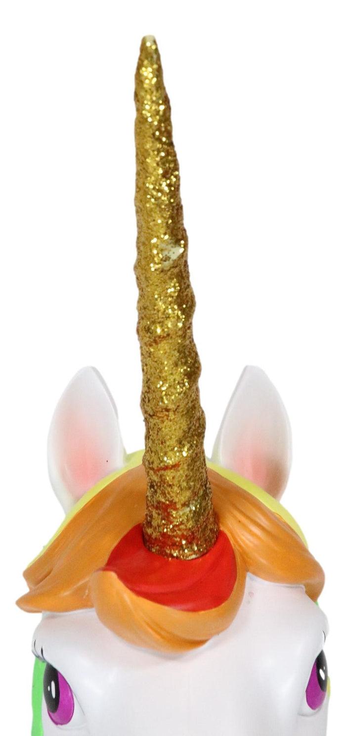 Fantasia Rainbow Mane Unicorn With Golden Horn 3D Wall Head Mount Decor Plaque