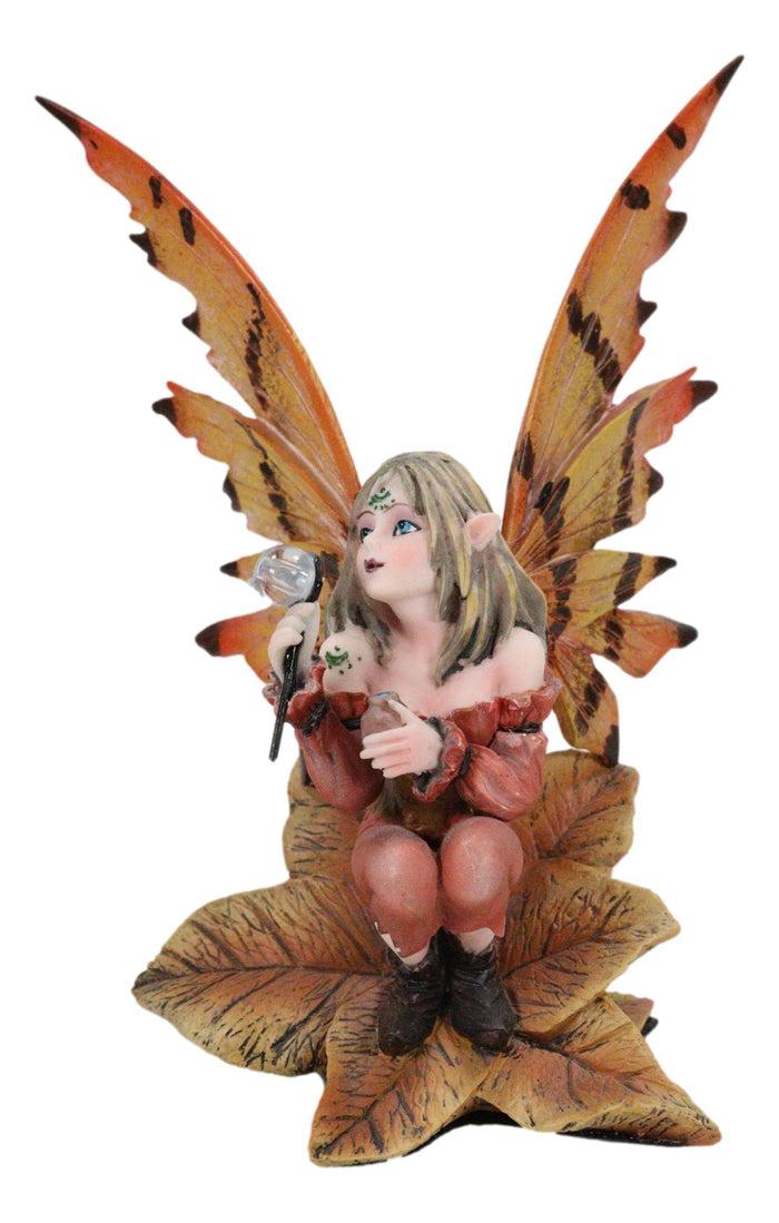 Fantasy Autumn Fall Forest Monk Fairy Fae Blowing Wish Bubbles Figurine